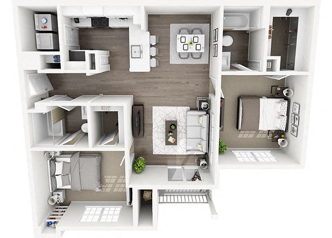 Floor plan for 2 beds, 2 baths, 1010 sqft